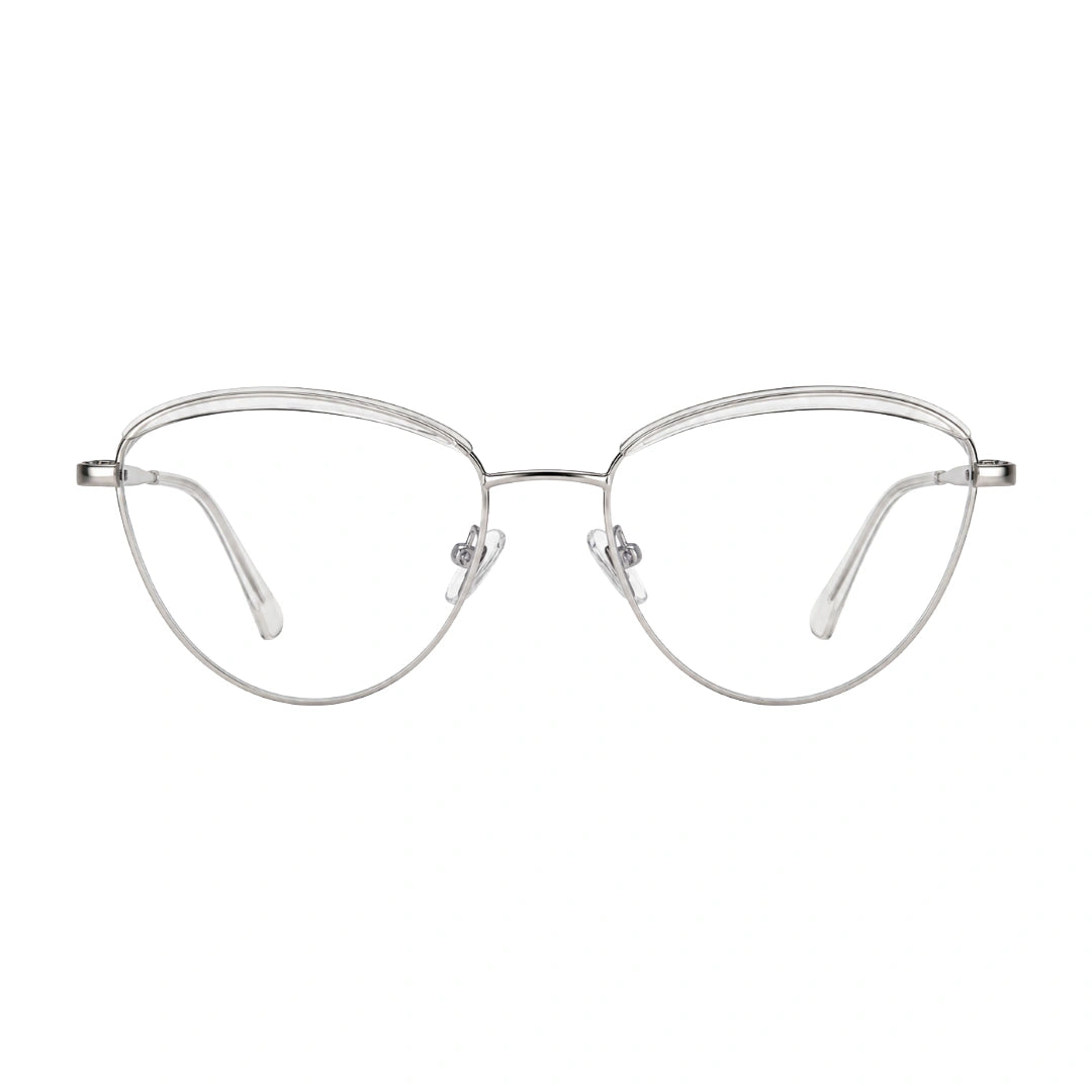 College Fashion 66110 sculpted brow cat-eye optical frame in transparent, front view