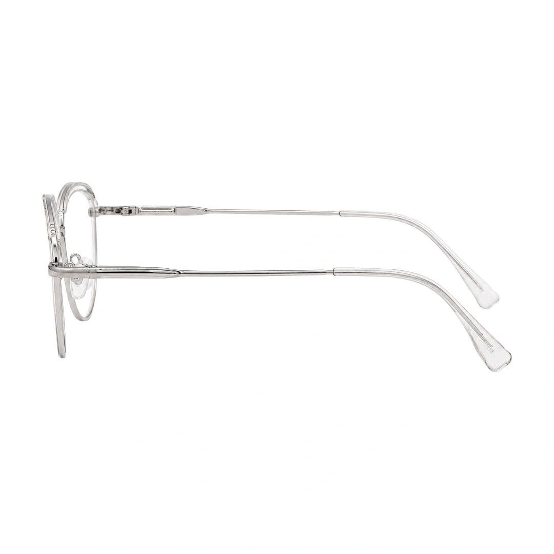 College Fashion 66110 sculpted brow cat-eye optical frame in transparent, side profile view
