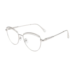 College Fashion 66110 sculpted brow cat-eye optical frame in transparent, three-quarter angled view