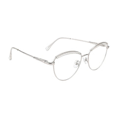 College Fashion 66110 sculpted brow cat-eye optical frame in transparent, angled view