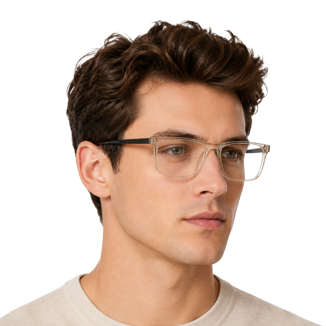 Classic Rectangle Eyeglasses - Lightweight Frame with Metal Temples-52