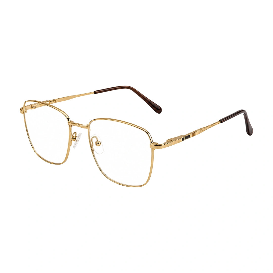 OS Fashion Style 22003 unisex square prescription frame in gold, three-quarter angled view