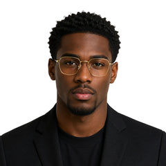 Man wearing OS Fashion Style 22004 modern luxe square prescription eyeglasses in gold, front view