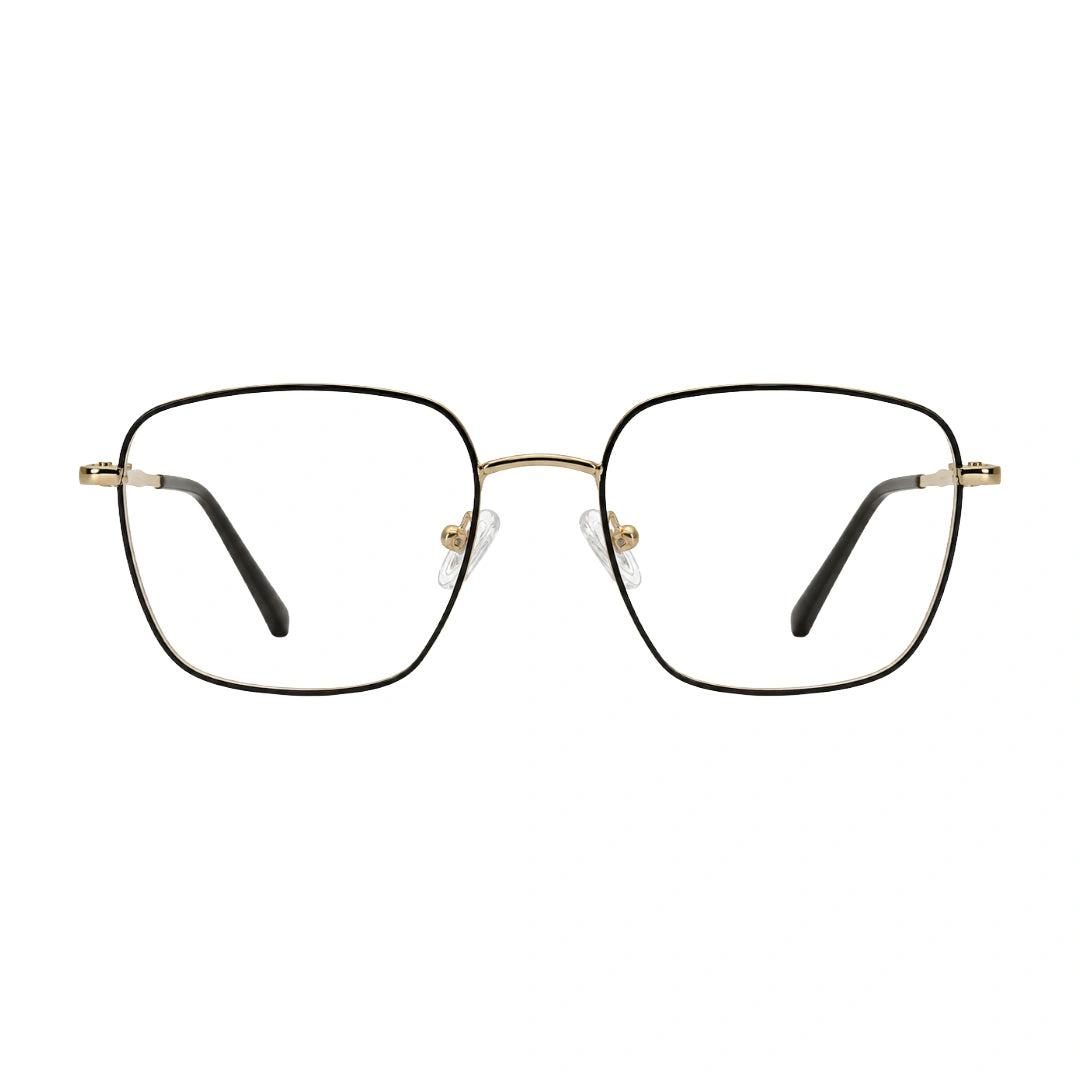 OS Fashion Style 22006 full-rim square metal prescription frame in gold and brown, front view