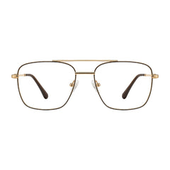 OS Fashion Style 22008 modern double bridge optical frame in brown and gold, front view