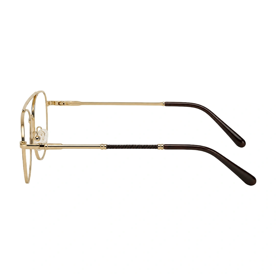 OS Fashion Style 22008 modern double bridge optical frame in brown and gold, side profile view