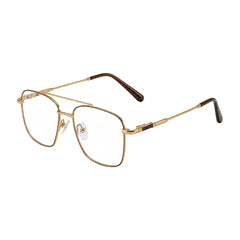 OS Fashion Style 22008 modern double bridge optical frame in brown and gold, three-quarter angled view