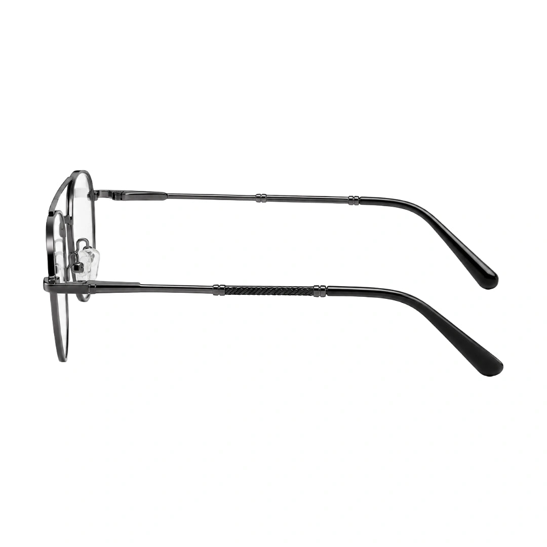 OS Fashion Style 22008 modern double bridge optical frame in gunmetal, side profile view