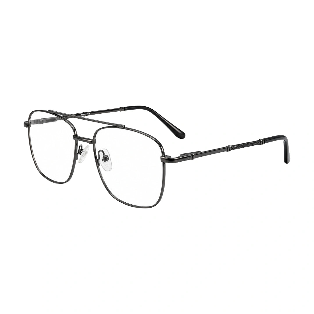 OS Fashion Style 22008 modern double bridge optical frame in gunmetal, three-quarter angled view