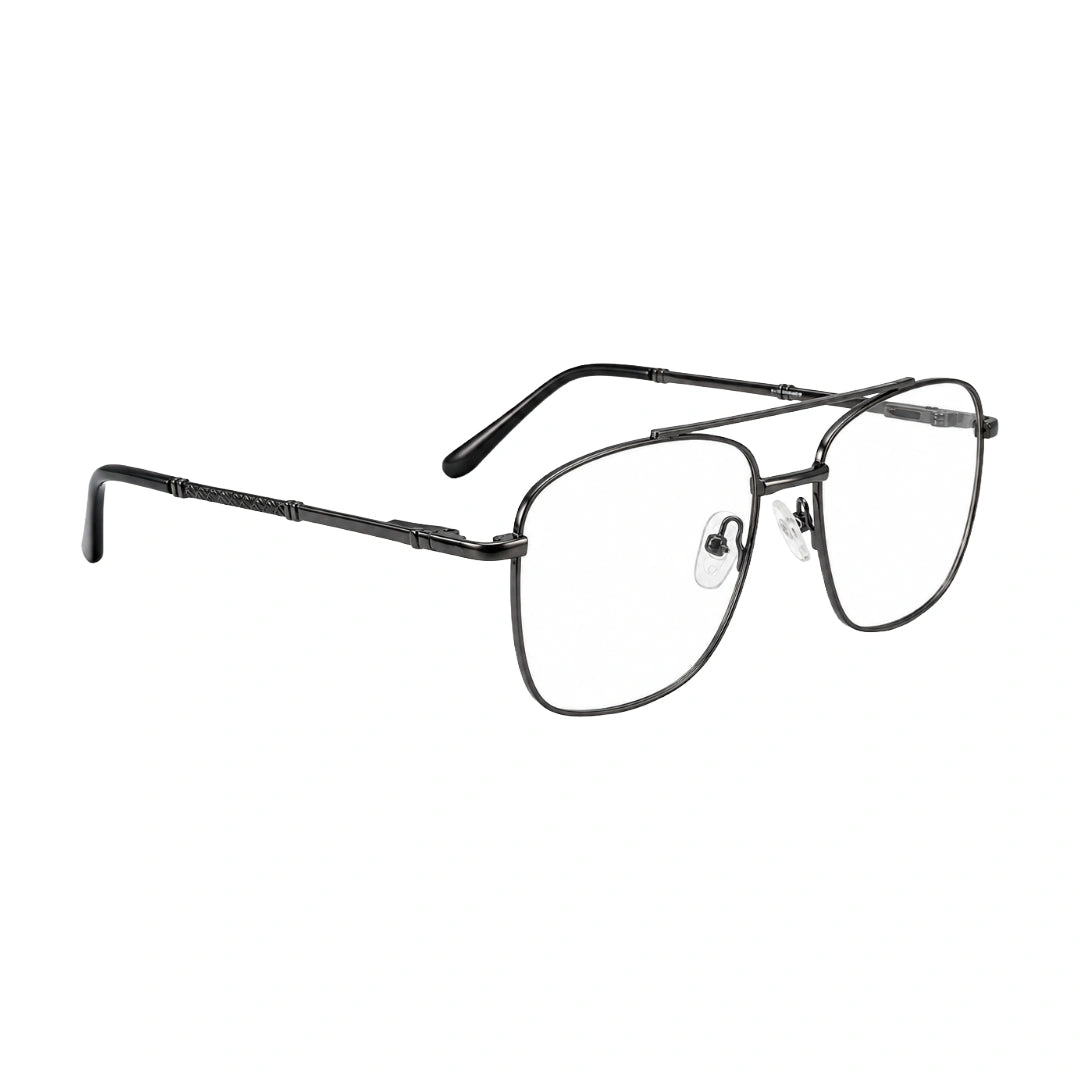 OS Fashion Style 22008 modern double bridge optical frame in gunmetal, angled view