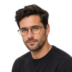 Man wearing OS Fashion Style 22009 classic aviator double bridge prescription eyeglasses in brown
