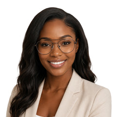 Woman wearing OS Fashion Style 22009 classic aviator double bridge prescription eyeglasses in brown, front view