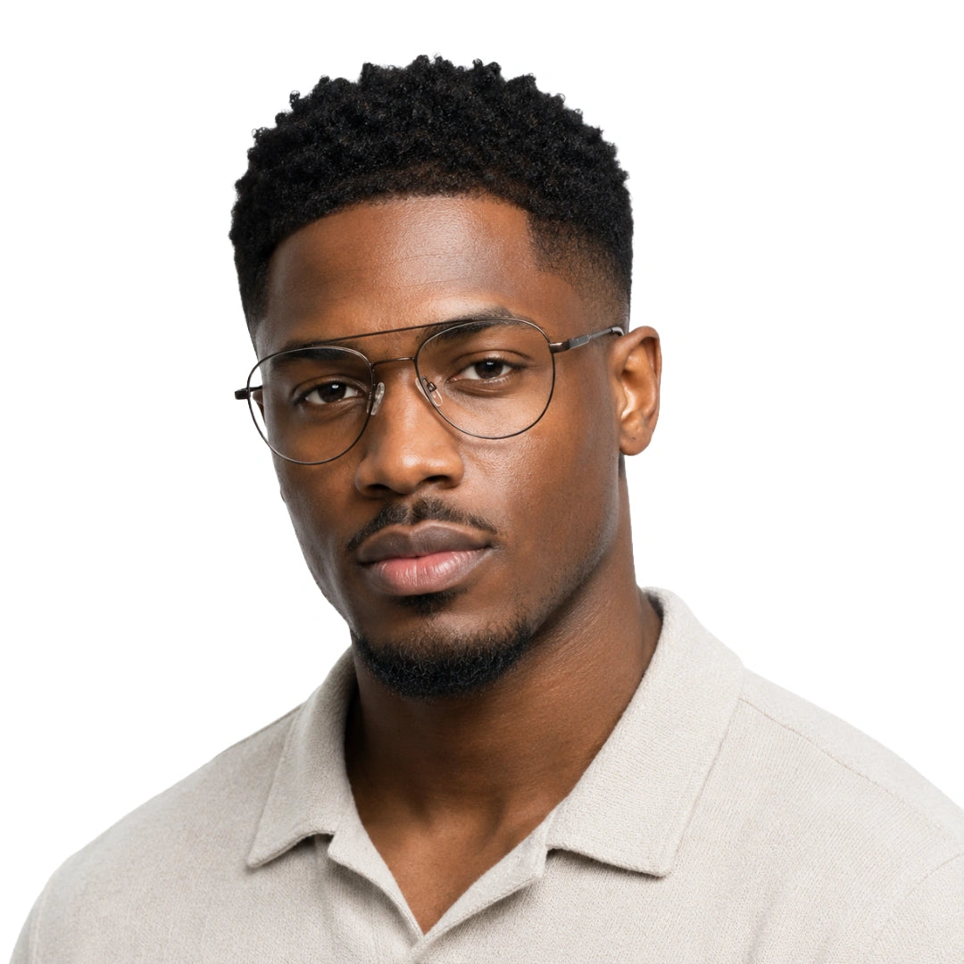 Man wearing OS Fashion Style 22009 classic aviator double bridge prescription eyeglasses in brown, front view
