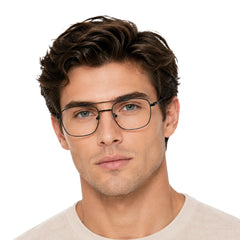 Man wearing OS Fashion Style 22010 lightweight metal prescription eyeglasses in black