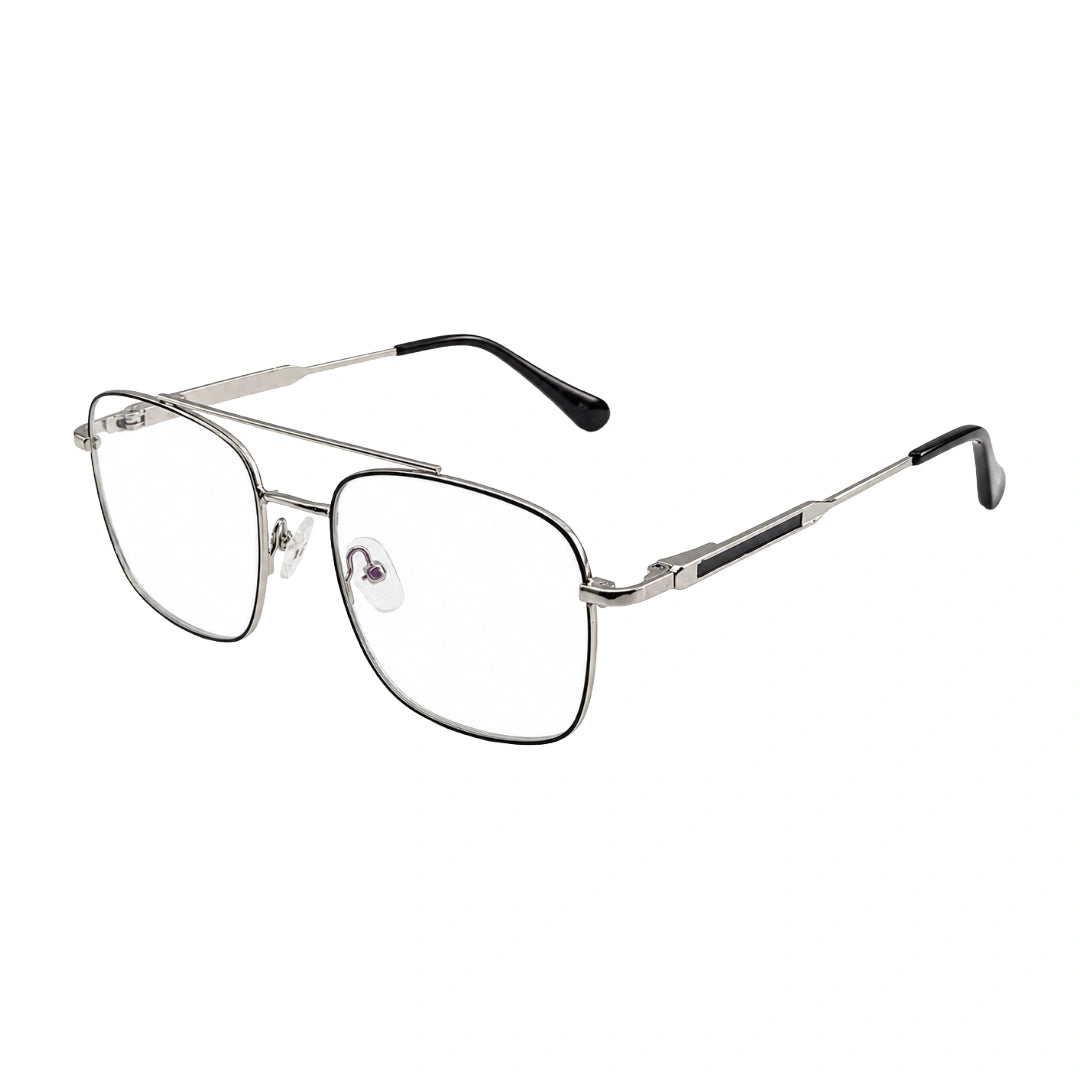 OS Fashion Style 22010 lightweight metal prescription eyeglasses in black and silver, three-quarter angled view