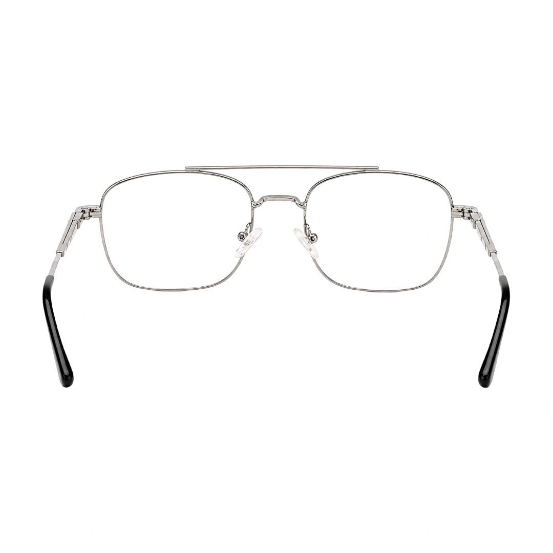 OS Fashion Style 22010 lightweight metal prescription eyeglasses in black and silver, rear view