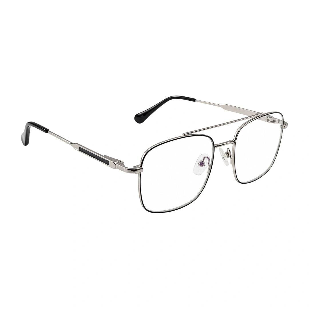OS Fashion Style 22010 lightweight metal prescription eyeglasses in black and silver, angled view