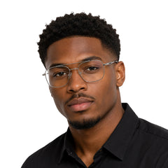 Man wearing OS Fashion Style 22010 lightweight metal prescription eyeglasses in black and silver, front view