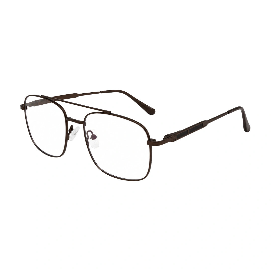 OS Fashion Style 22010 lightweight metal prescription eyeglasses in brown, three-quarter angled view
