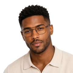 Man wearing OS Fashion Style 22010 lightweight metal prescription eyeglasses in brown