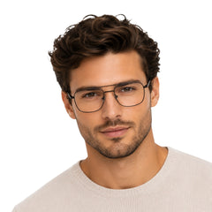 Man wearing OS Fashion Style 22010 lightweight metal prescription eyeglasses in brown, front view