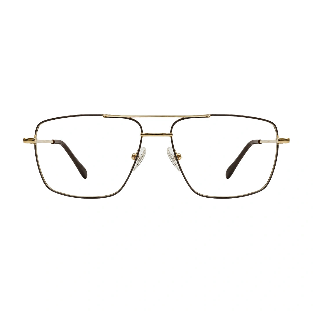 OS Fashion Style 22011 structured square double bridge eyeglasses in brown and gold, front view