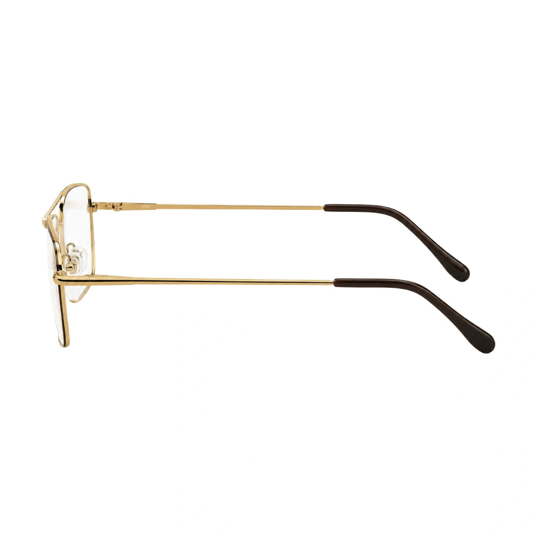 OS Fashion Style 22011 structured square double bridge eyeglasses in brown and gold, side profile view