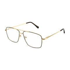 OS Fashion Style 22011 structured square double bridge eyeglasses in brown and gold, three-quarter angled view