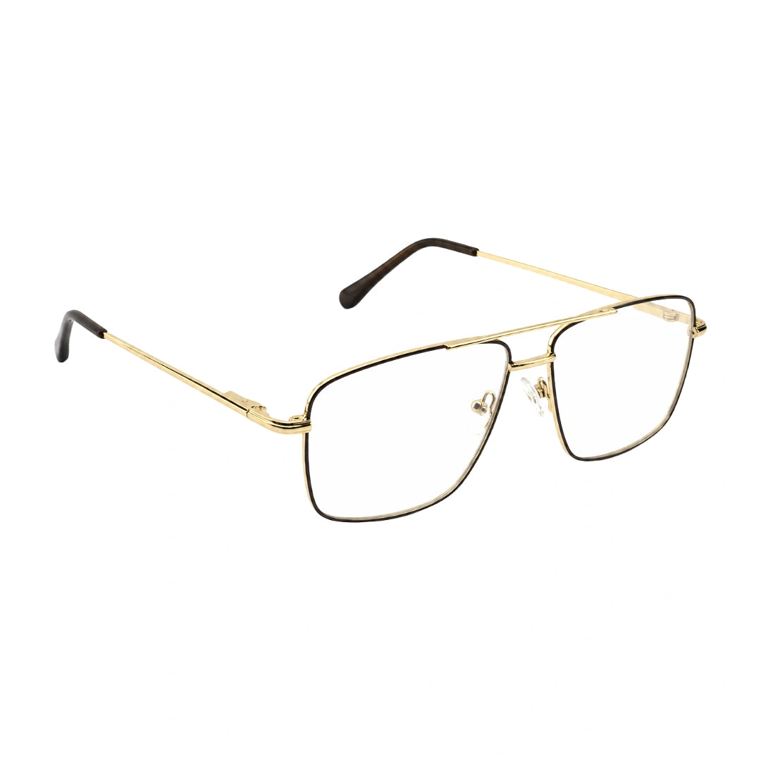 OS Fashion Style 22011 structured square double bridge eyeglasses in brown and gold, angled view