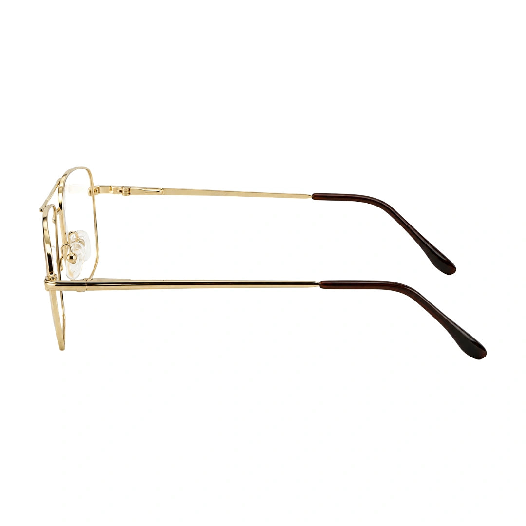 OS Fashion Style 22011 structured square double bridge eyeglasses in gold, side profile view