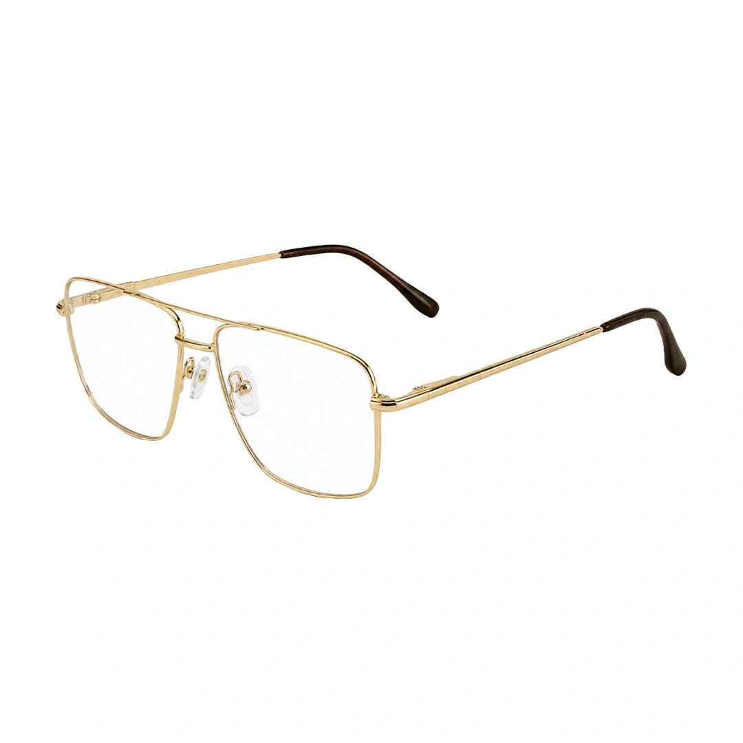 OS Fashion Style 22011 structured square double bridge eyeglasses in gold, three-quarter angled view