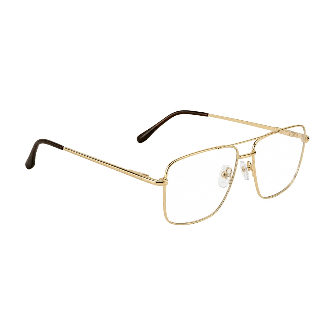OS Fashion Style 22011 structured square double bridge eyeglasses in gold, angled view