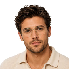 Man wearing OS Fashion Style 22011 structured square double bridge eyeglasses in gold