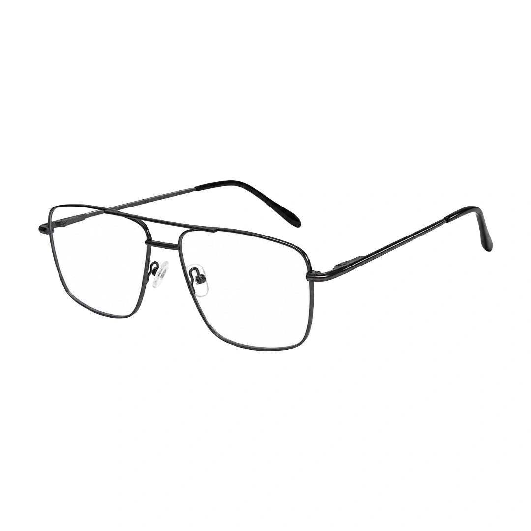 OS Fashion Style 22011 structured square double bridge eyeglasses in gunmetal, three-quarter angled view