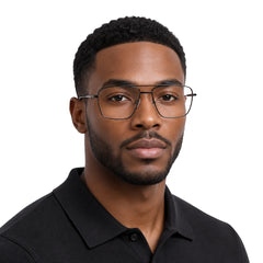 Man wearing OS Fashion Style 22011 structured square double bridge eyeglasses in gunmetal, front view