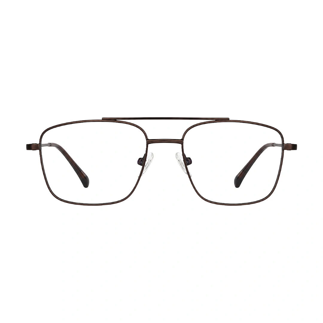 OS Fashion Style 22012 square navigator metal eyeglasses in brown, front view