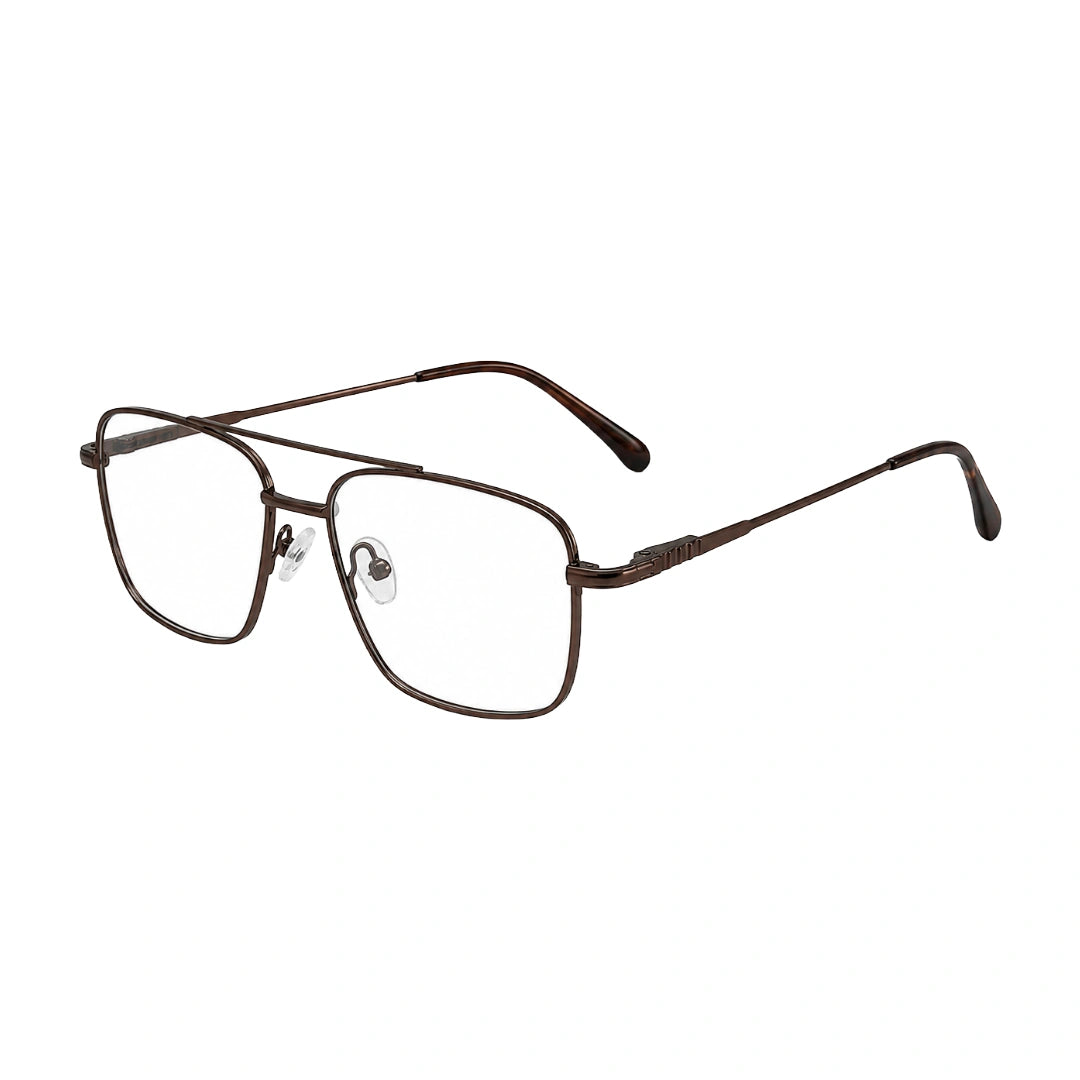 OS Fashion Style 22012 square navigator metal eyeglasses in brown, three-quarter angled view