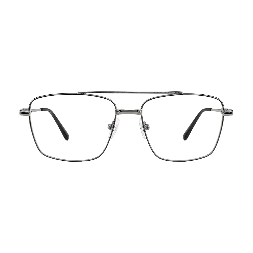 OS Fashion Style 22014 rectangular double bridge metal prescription eyeglasses in black and silver, front view