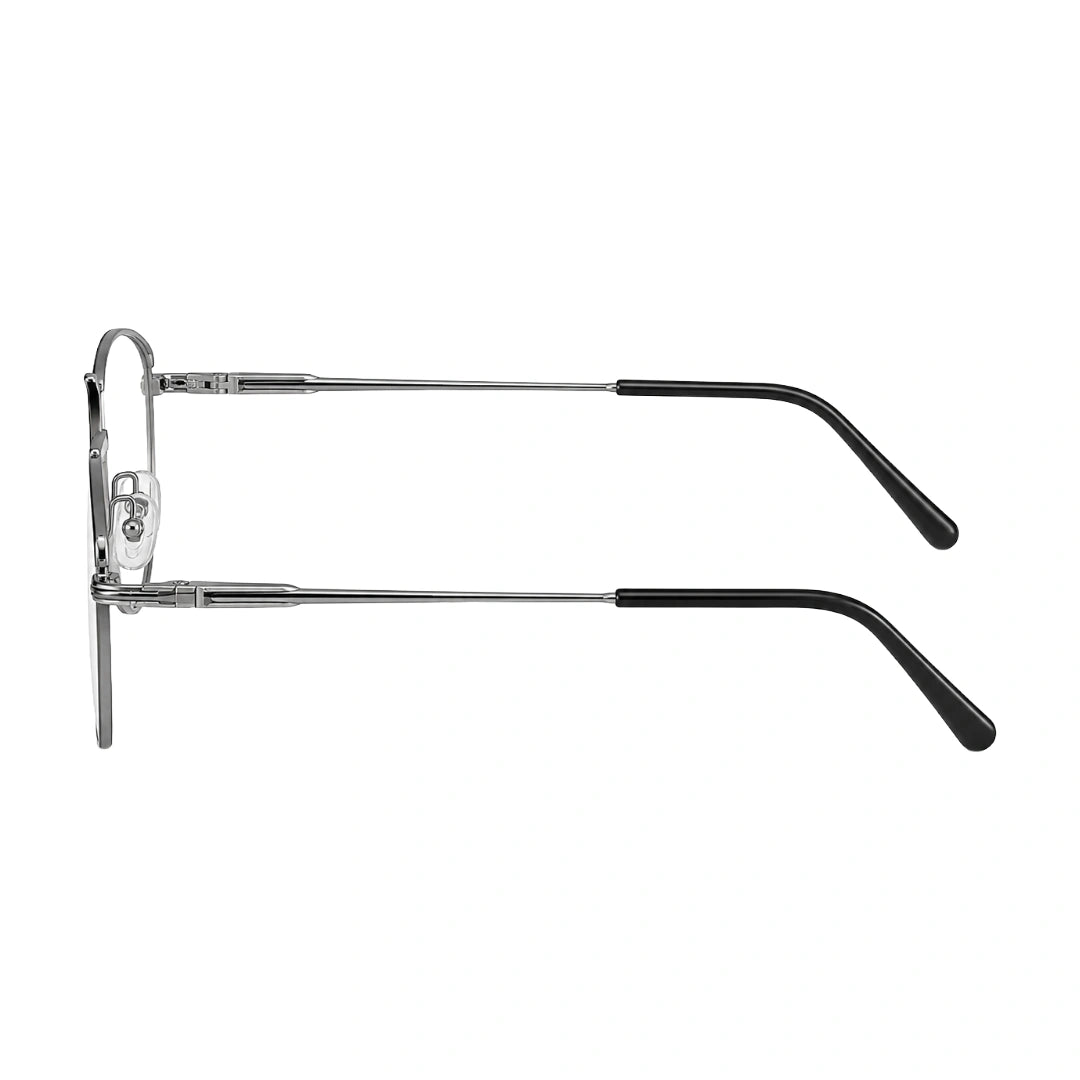 OS Fashion Style 22014 rectangular double bridge metal prescription eyeglasses in black and silver, side profile view