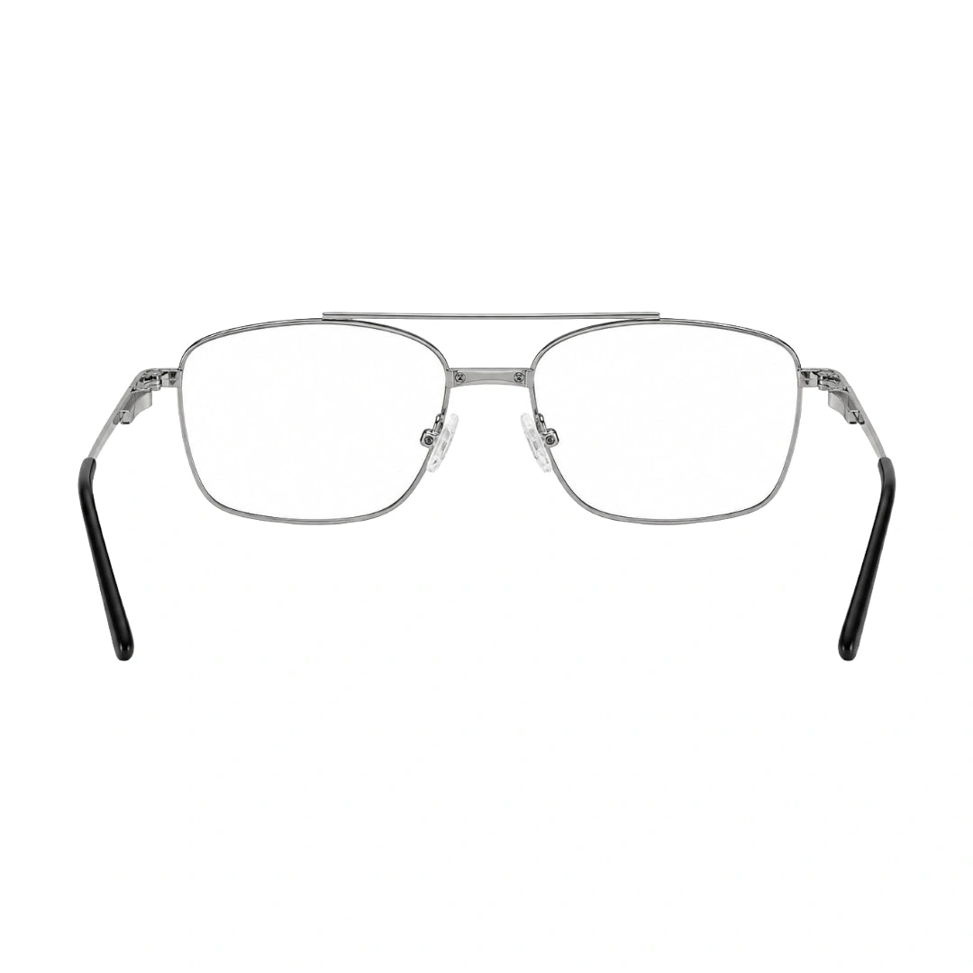 OS Fashion Style 22014 rectangular double bridge metal prescription eyeglasses in black and silver, rear view