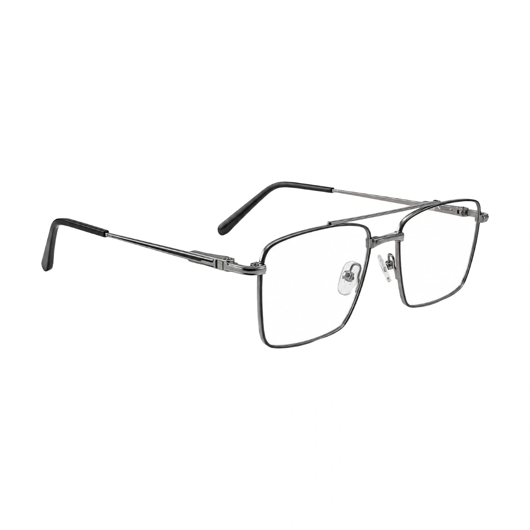 OS Fashion Style 22014 rectangular double bridge metal prescription eyeglasses in black and silver, angled view