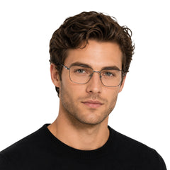 Man wearing OS Fashion Style 22014 rectangular double bridge metal prescription eyeglasses in black and silver
