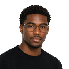 Man wearing OS Fashion Style 22014 rectangular double bridge metal prescription eyeglasses in black and silver, front view