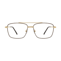 OS Fashion Style 22014 rectangular double bridge metal prescription eyeglasses in brown and gold, front view