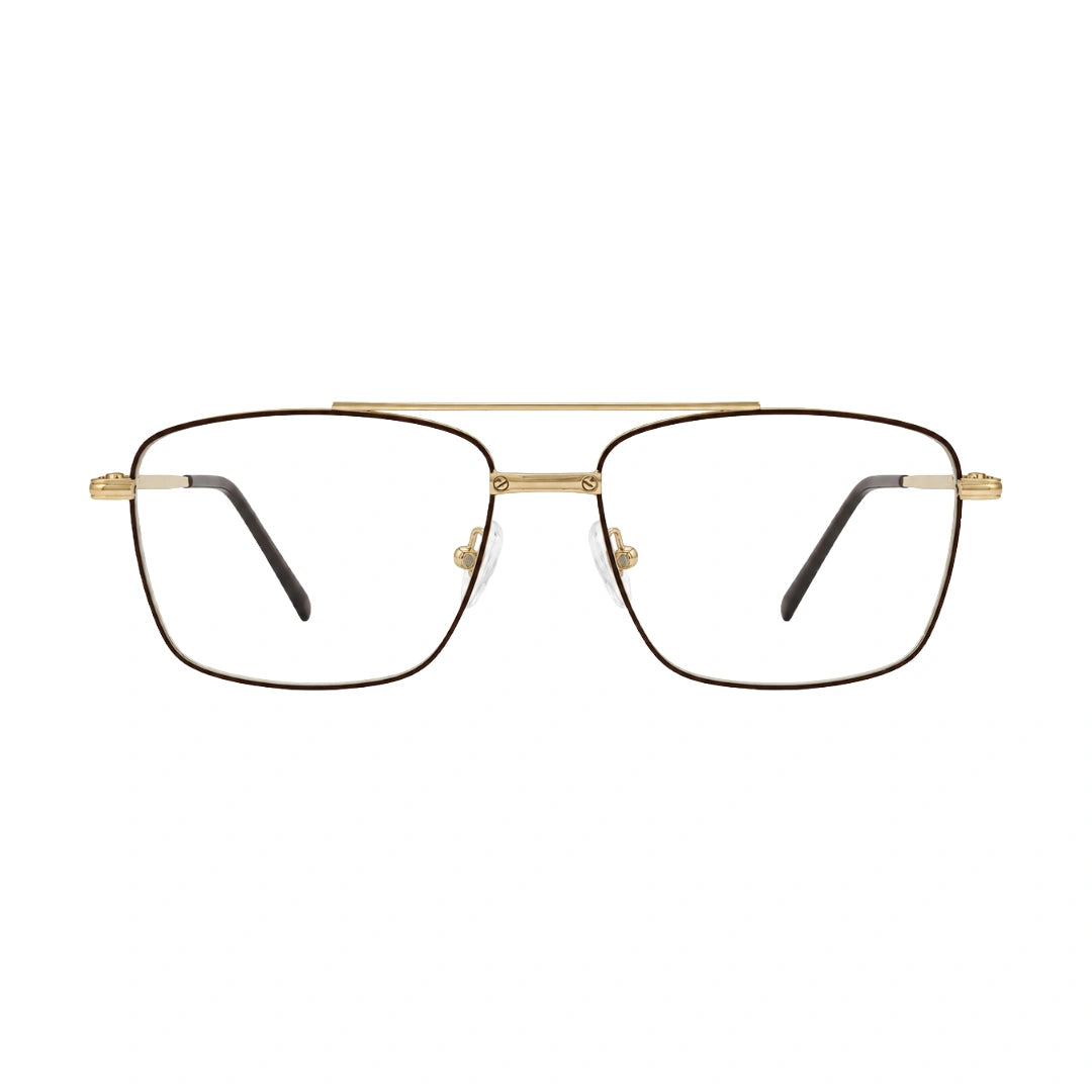 OS Fashion Style 22014 rectangular double bridge metal prescription eyeglasses in brown and gold, front view