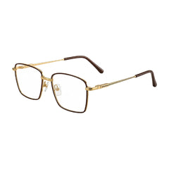 OS Fashion Style 22014 rectangular double bridge metal prescription eyeglasses in brown and gold, three-quarter angled view