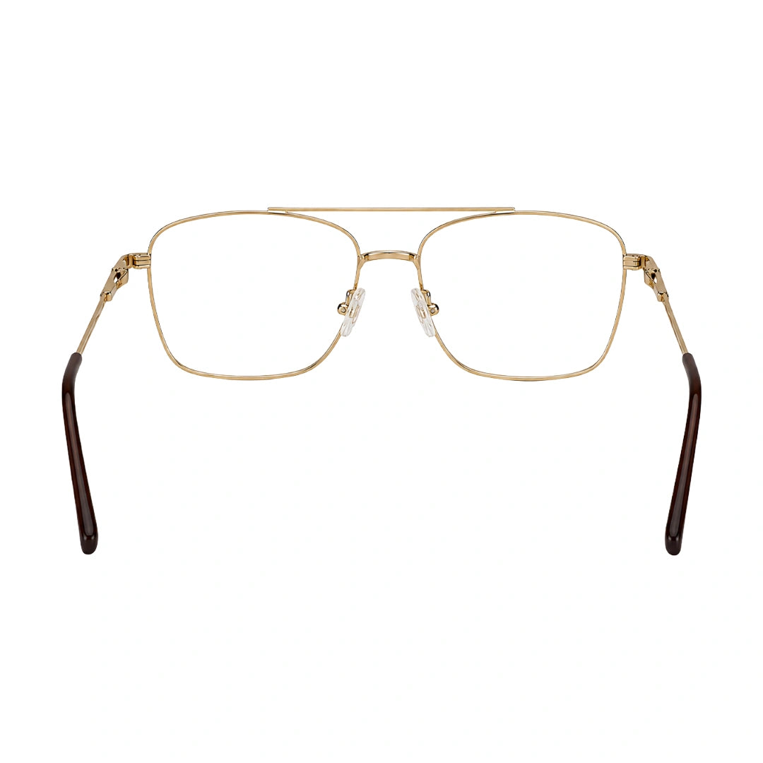 OS Fashion Style 22014 rectangular double bridge metal prescription eyeglasses in brown and gold, rear view