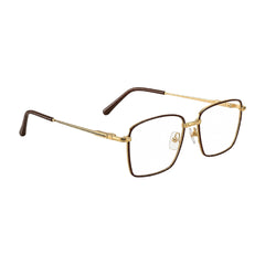 OS Fashion Style 22014 rectangular double bridge metal prescription eyeglasses in brown and gold, angled view