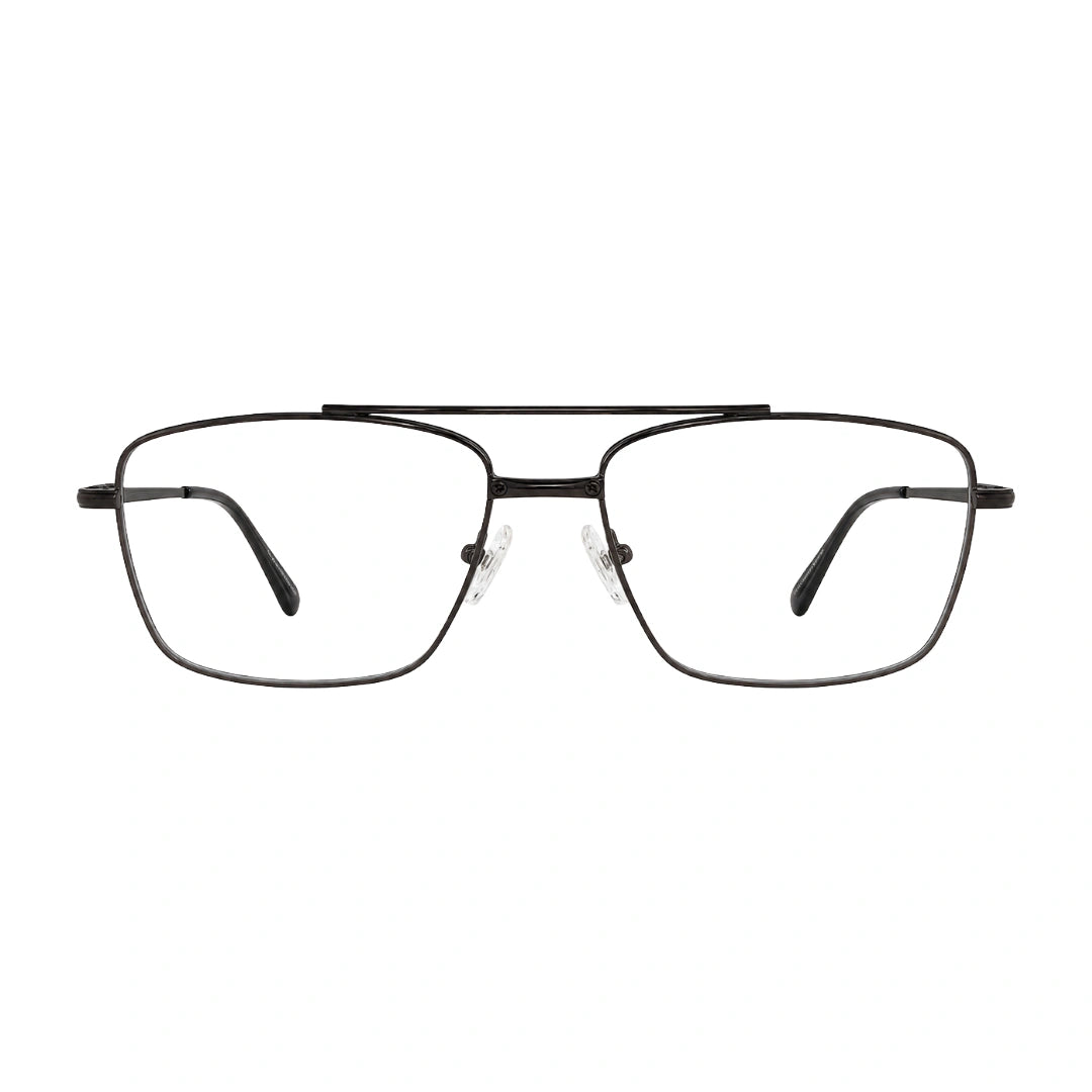 OS Fashion Style 22014 rectangular double bridge metal prescription eyeglasses in brown, front view