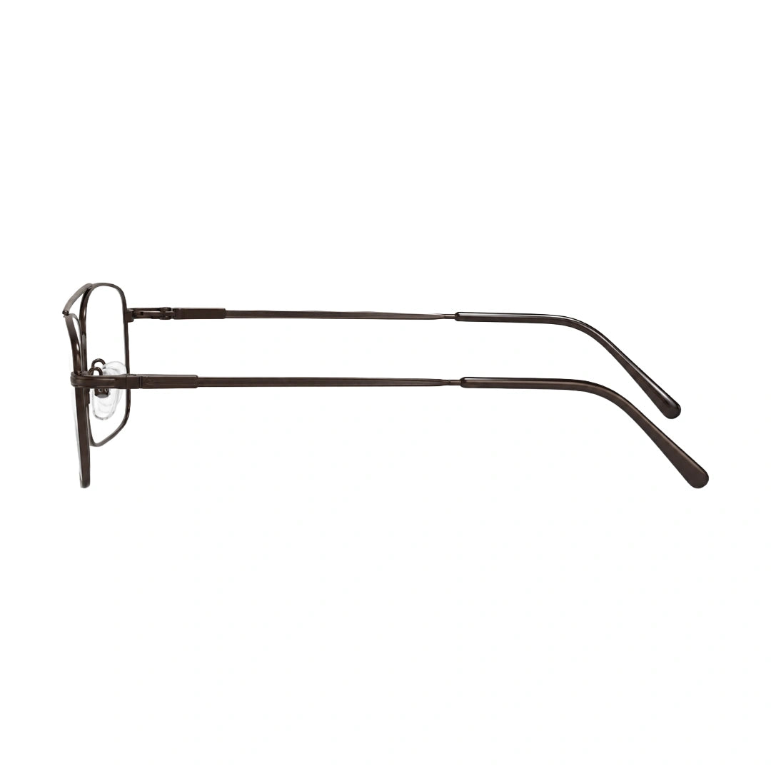 OS Fashion Style 22014 rectangular double bridge metal prescription eyeglasses in brown, side profile view